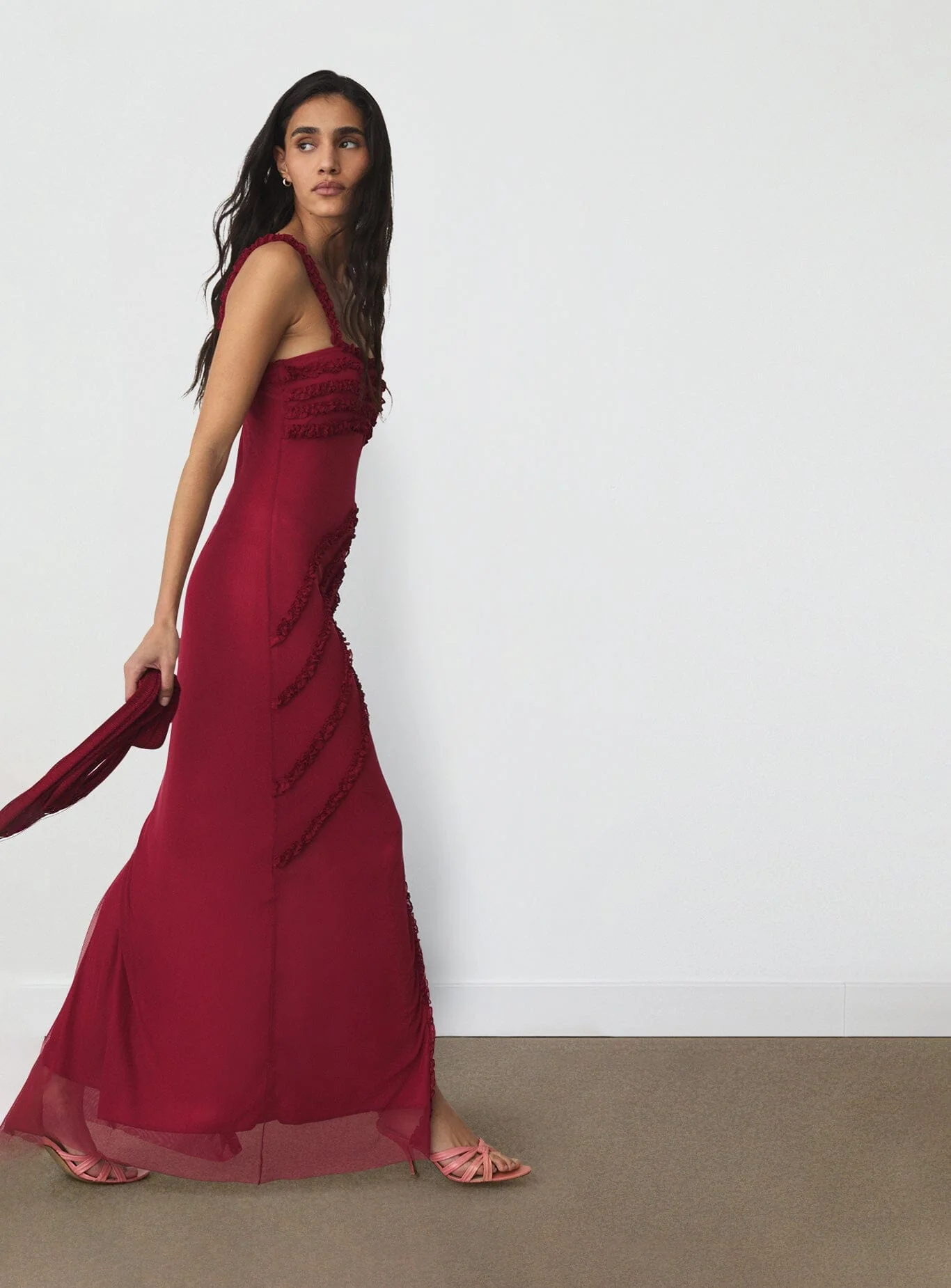 ARABELLA BURGUNDY RUFFLED DRESS - Image 5