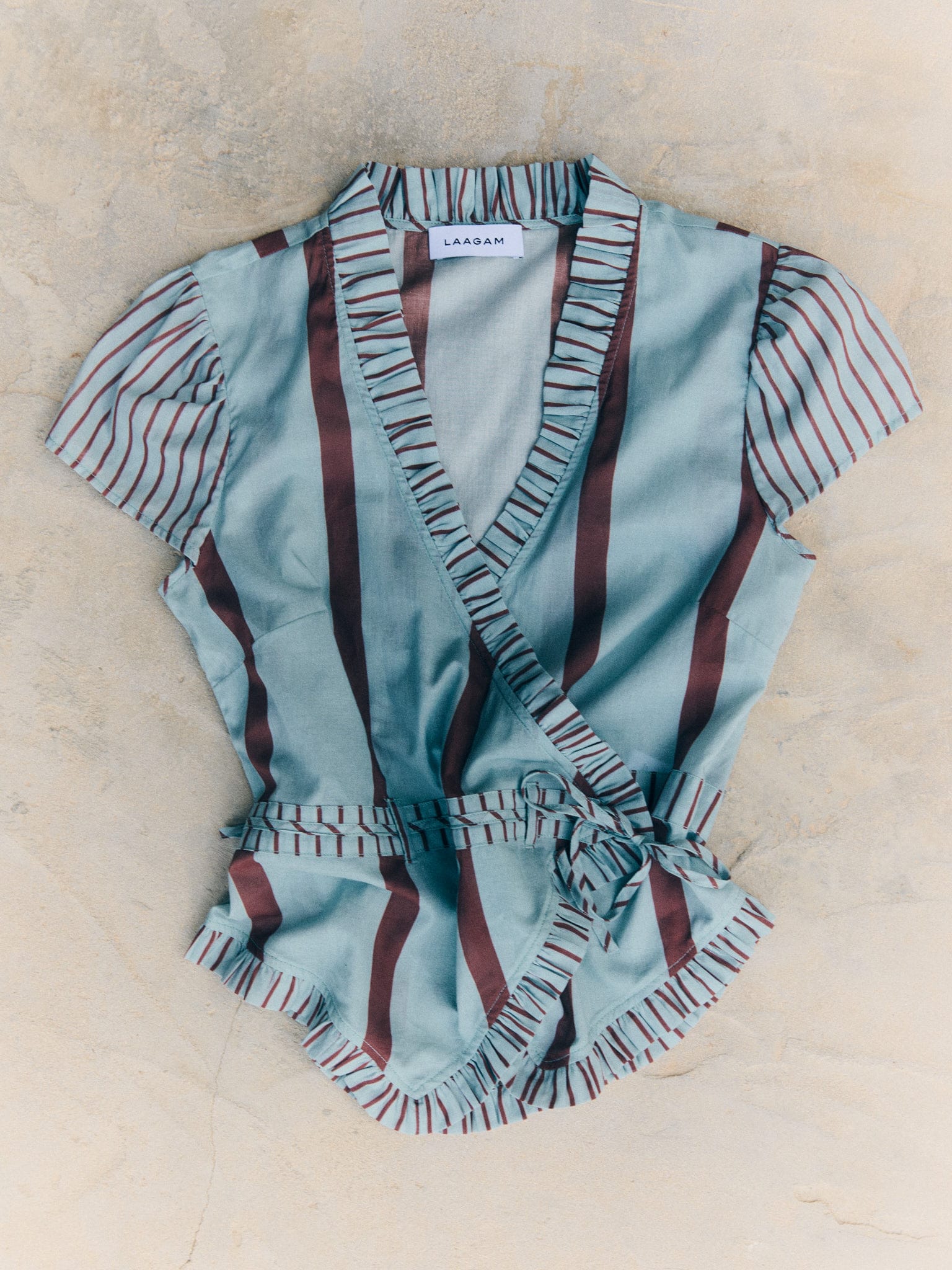 ATENA TURQUOISE STRIPED WRAP BLOUSE - Image 3