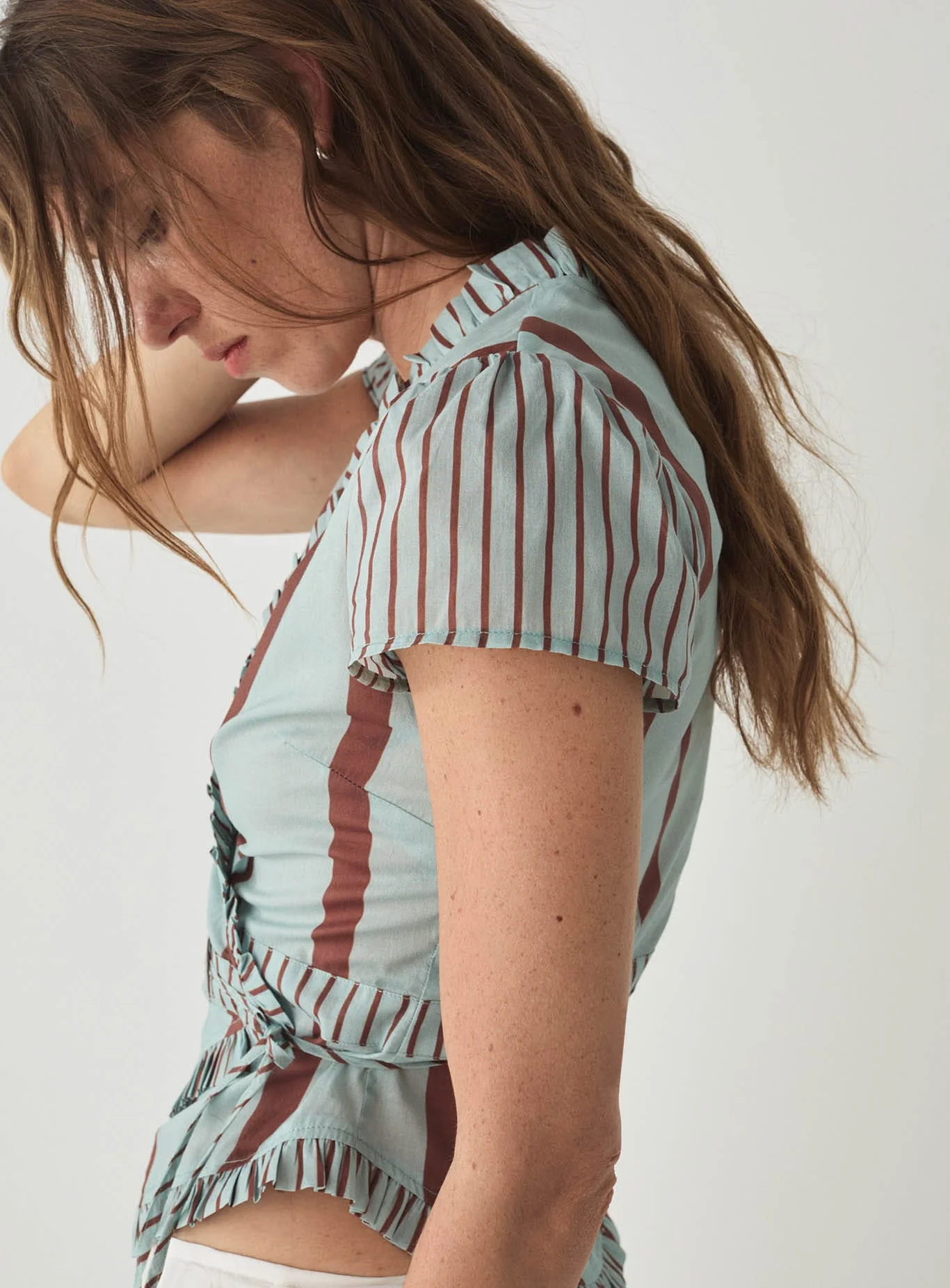 ATENA TURQUOISE STRIPED WRAP BLOUSE - Image 4