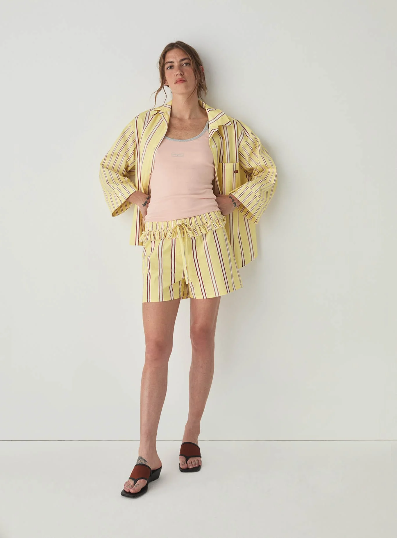 CAOS BUTTER STRIPED POPLIN BOXER PANTS - Image 3
