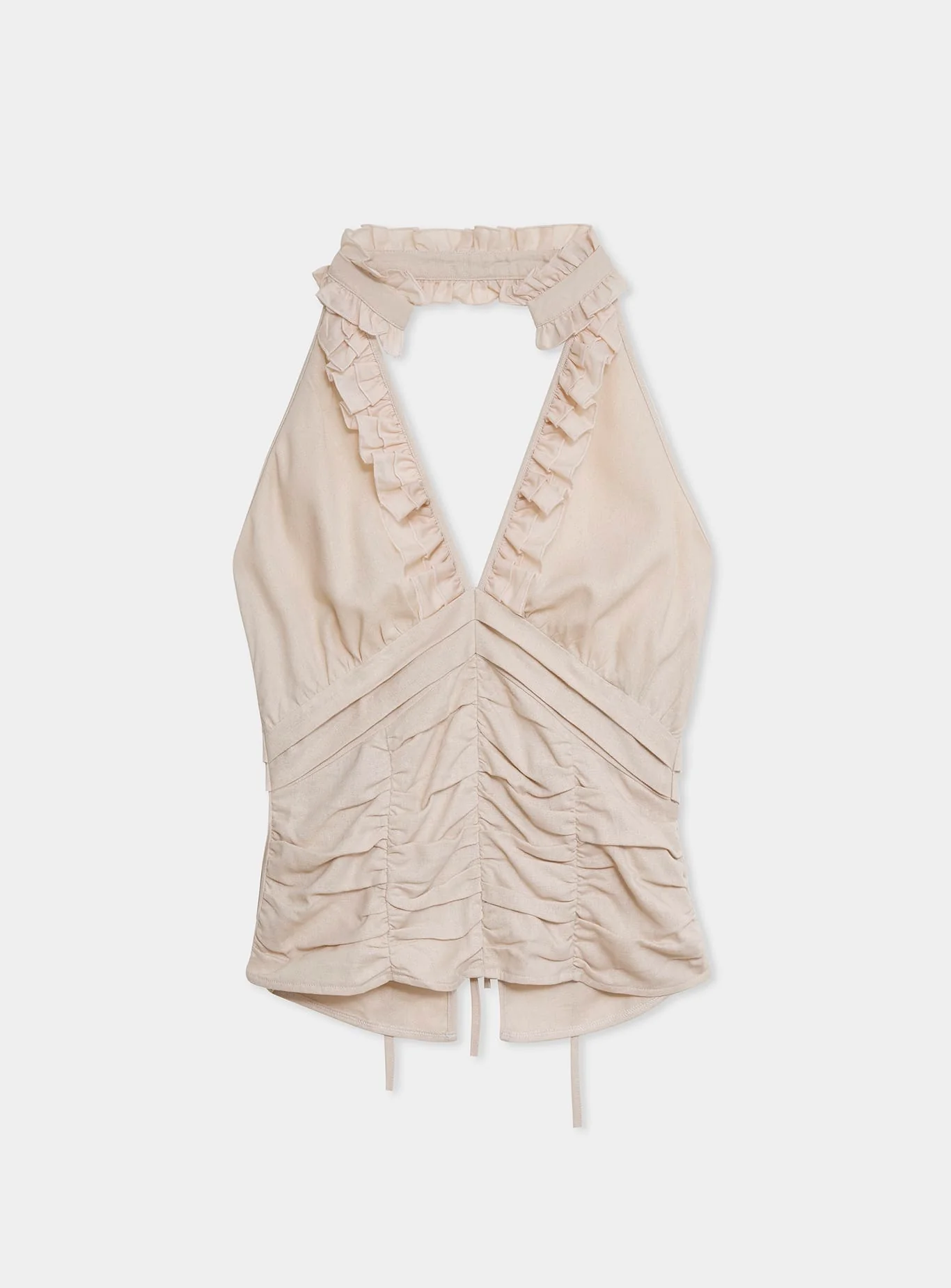 DORA ECRU RUCHED LINEN TOP - Image 3