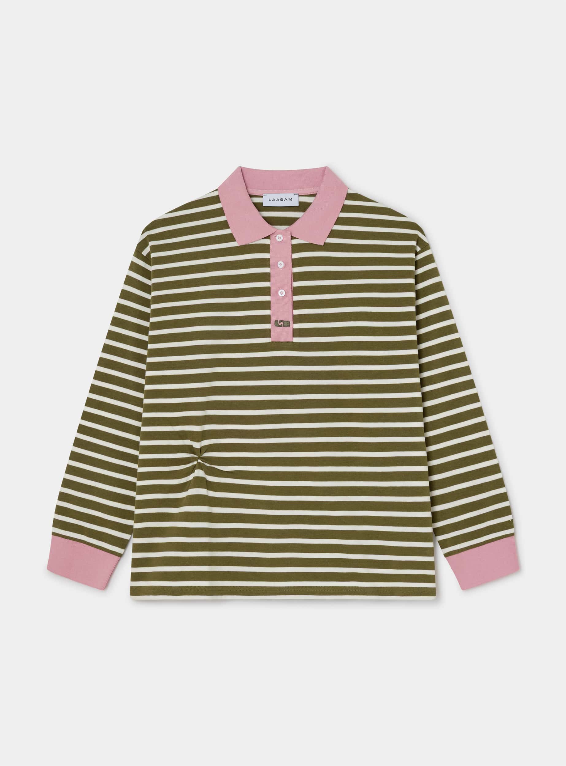DUSE KHAKI STRIPED LONGSLEEVE POLO T-SHIRT - Image 4