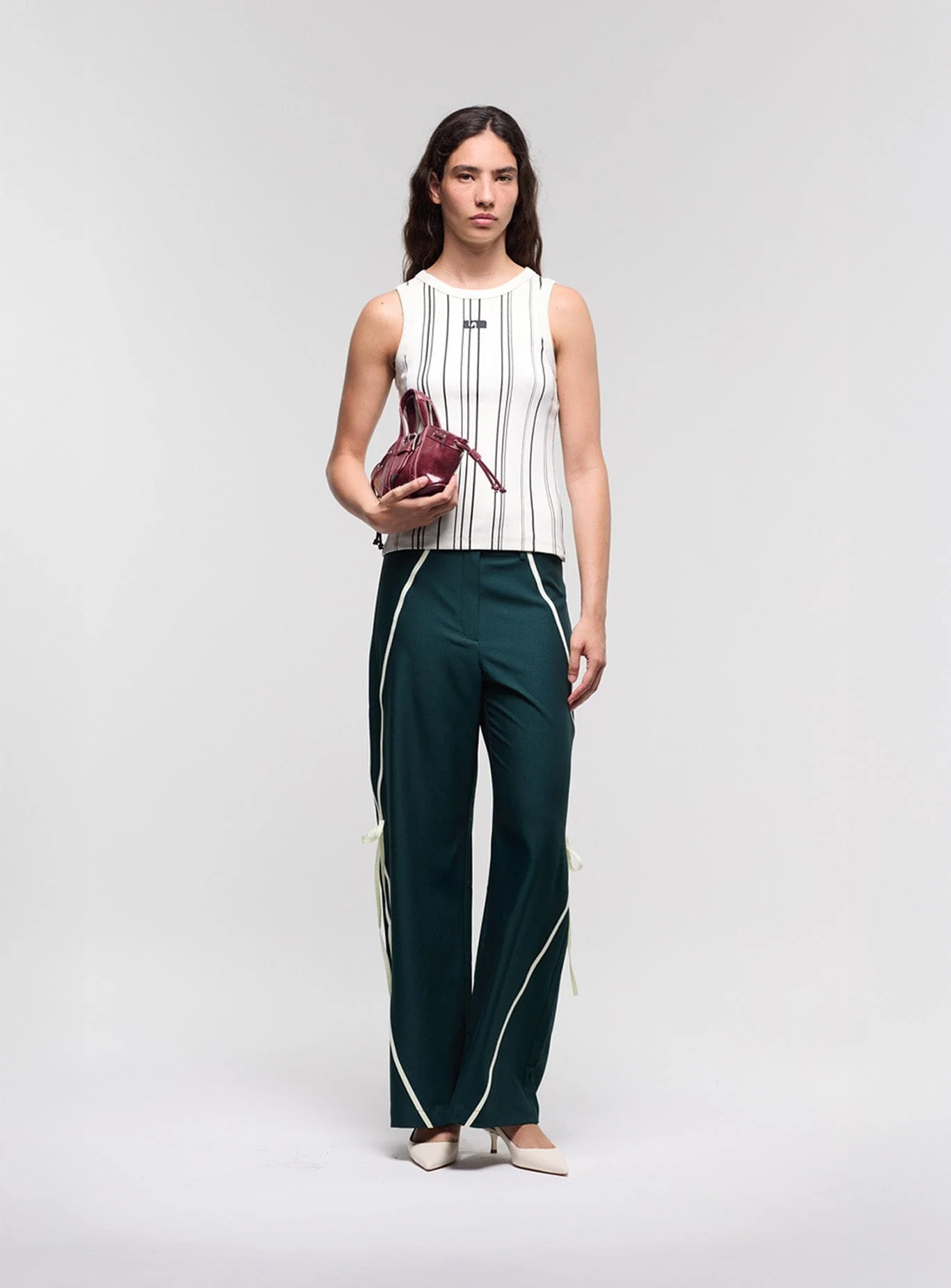 ECRU STRIPED EMBROIDERED LOGO TANK TOP - Image 4