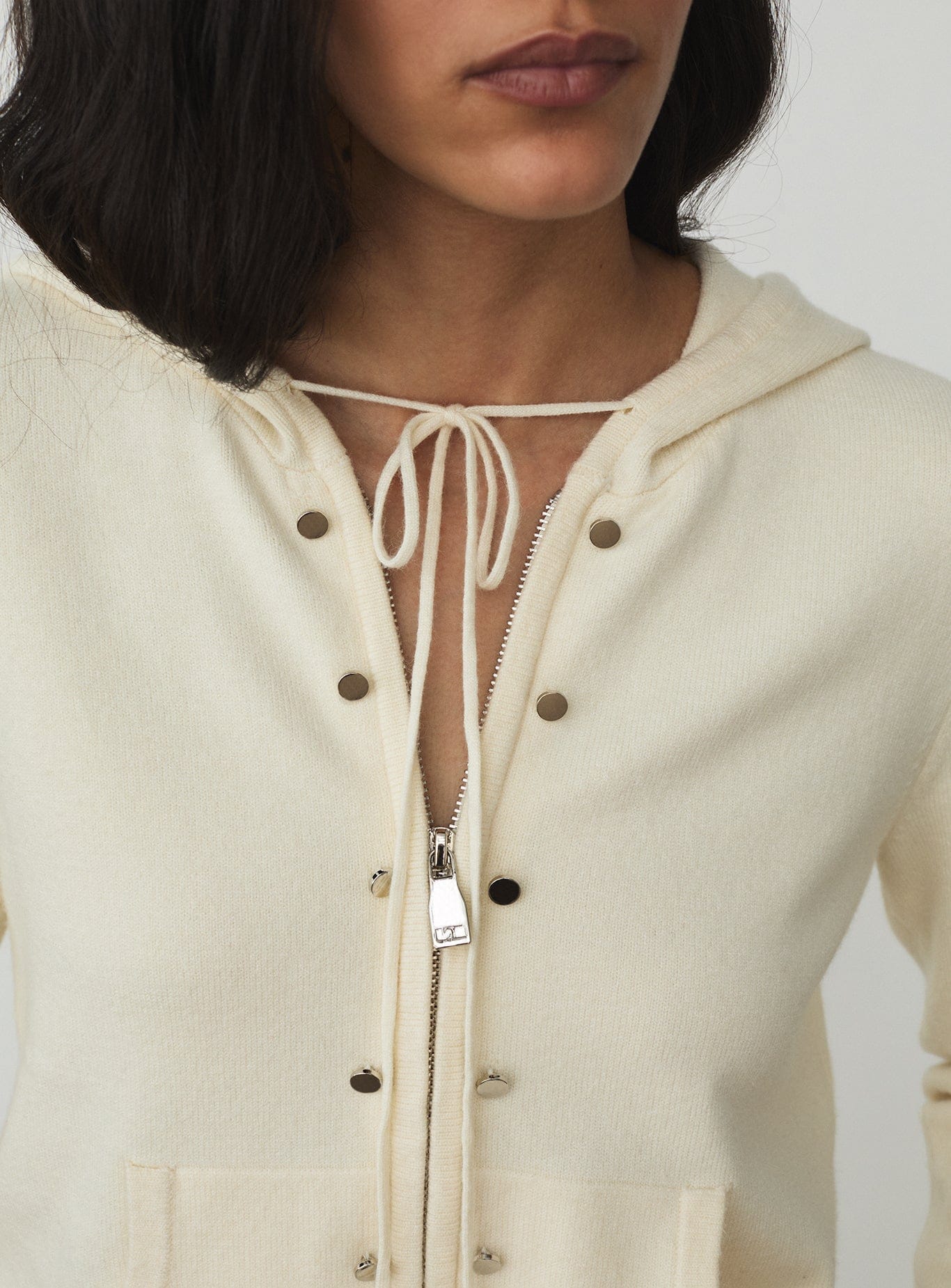 FLORANA ECRU ZIPPER KNITTED SWEATSHIRT - Image 3