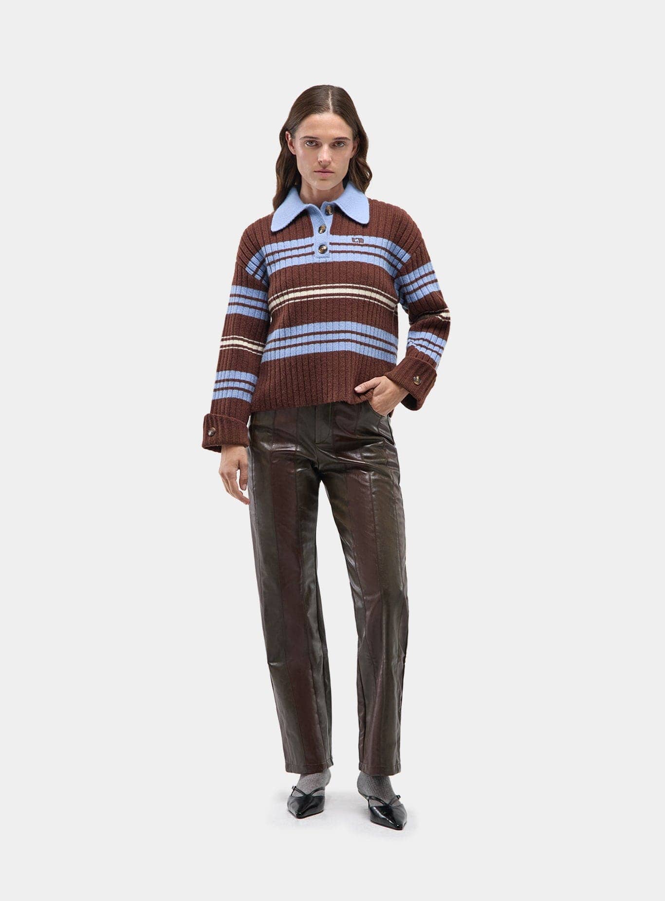 GRAZ BROWN STRIPED POLO KNIT - Image 2