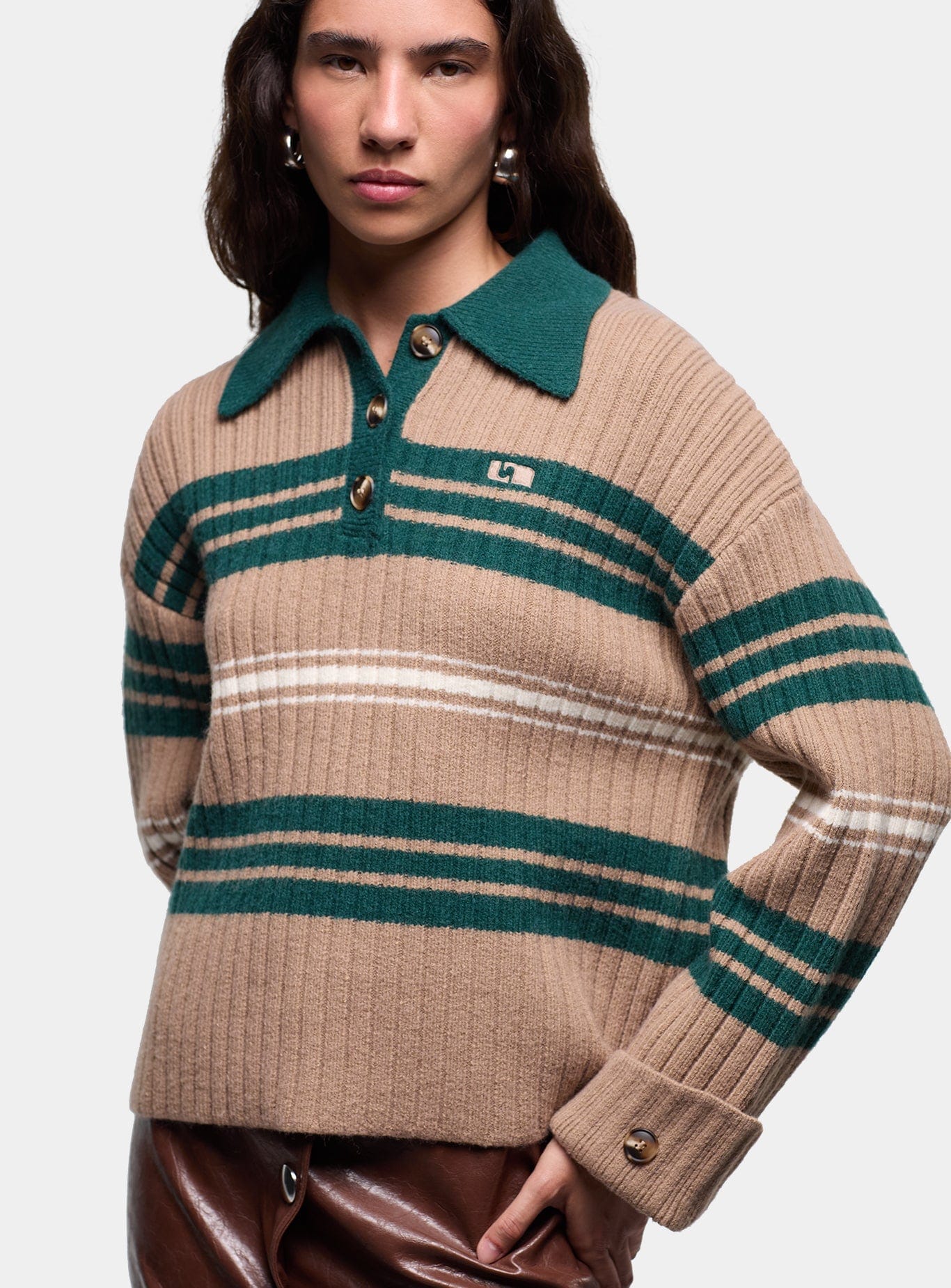 GRAZ GREEN STRIPED POLO KNIT - Image 3