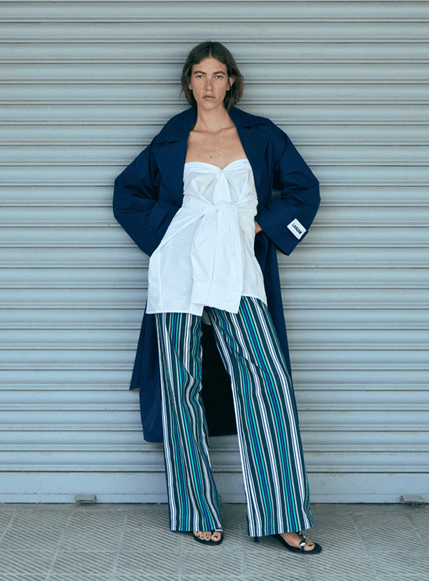 LEROY TEAL GREEN STRIPED TWILL PANTS - Image 2