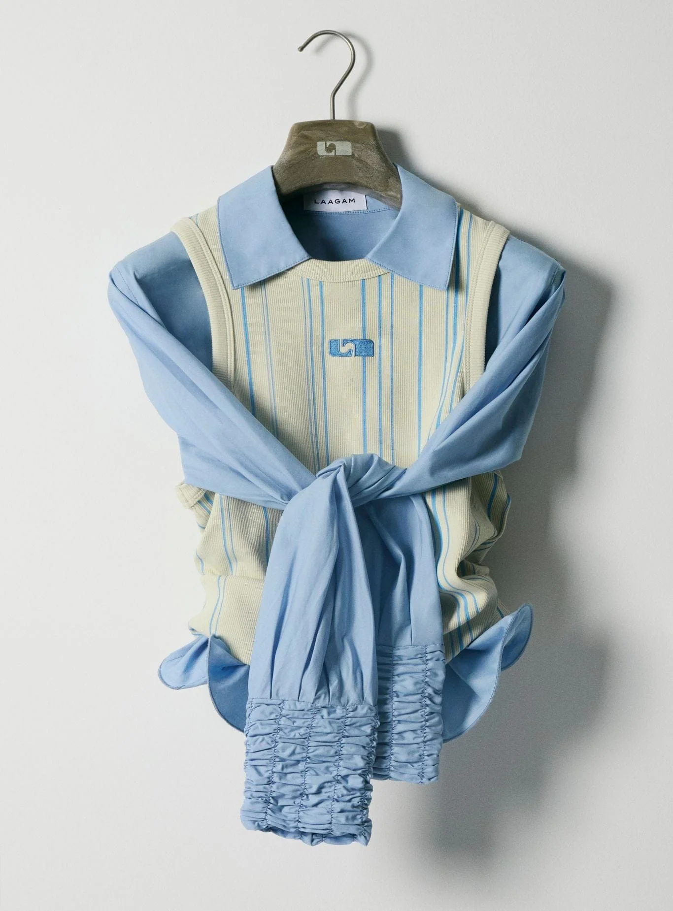 LIGHT BLUE STRIPED EMBROIDERED LOGO TANK TOP - Image 3