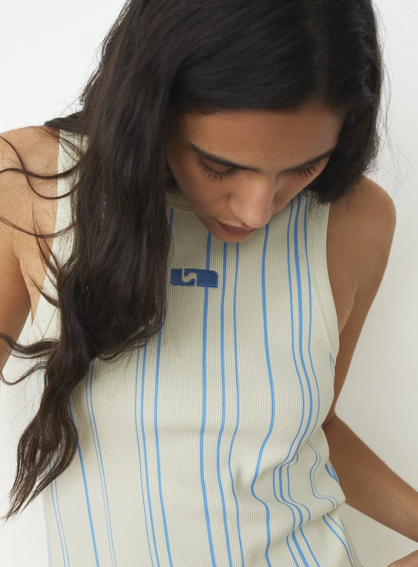 LIGHT BLUE STRIPED EMBROIDERED LOGO TANK TOP - Image 4