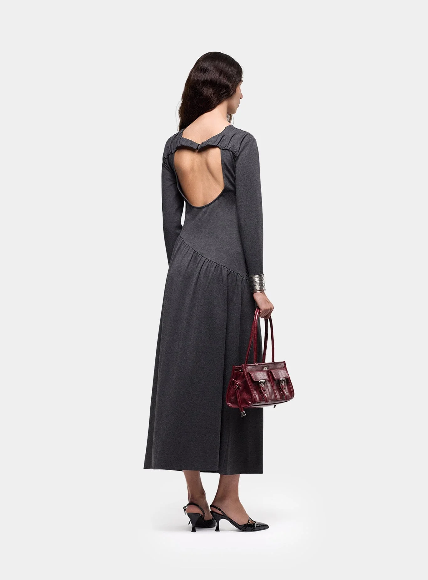 MUSA GREY DRAPED LONG DRESS - Image 3