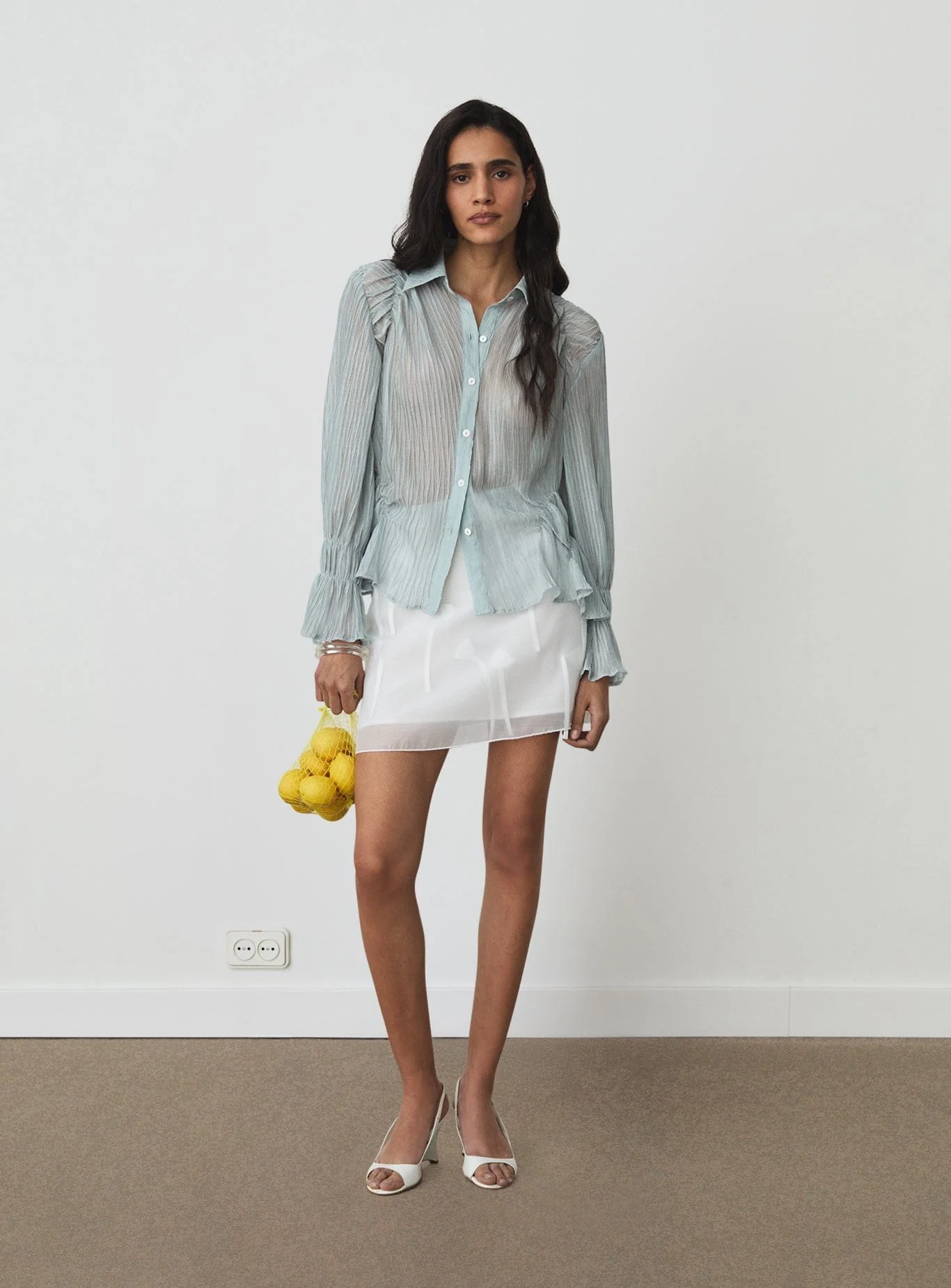 NAELIA LIGHT BLUE RUCHED SHIRT - Image 2