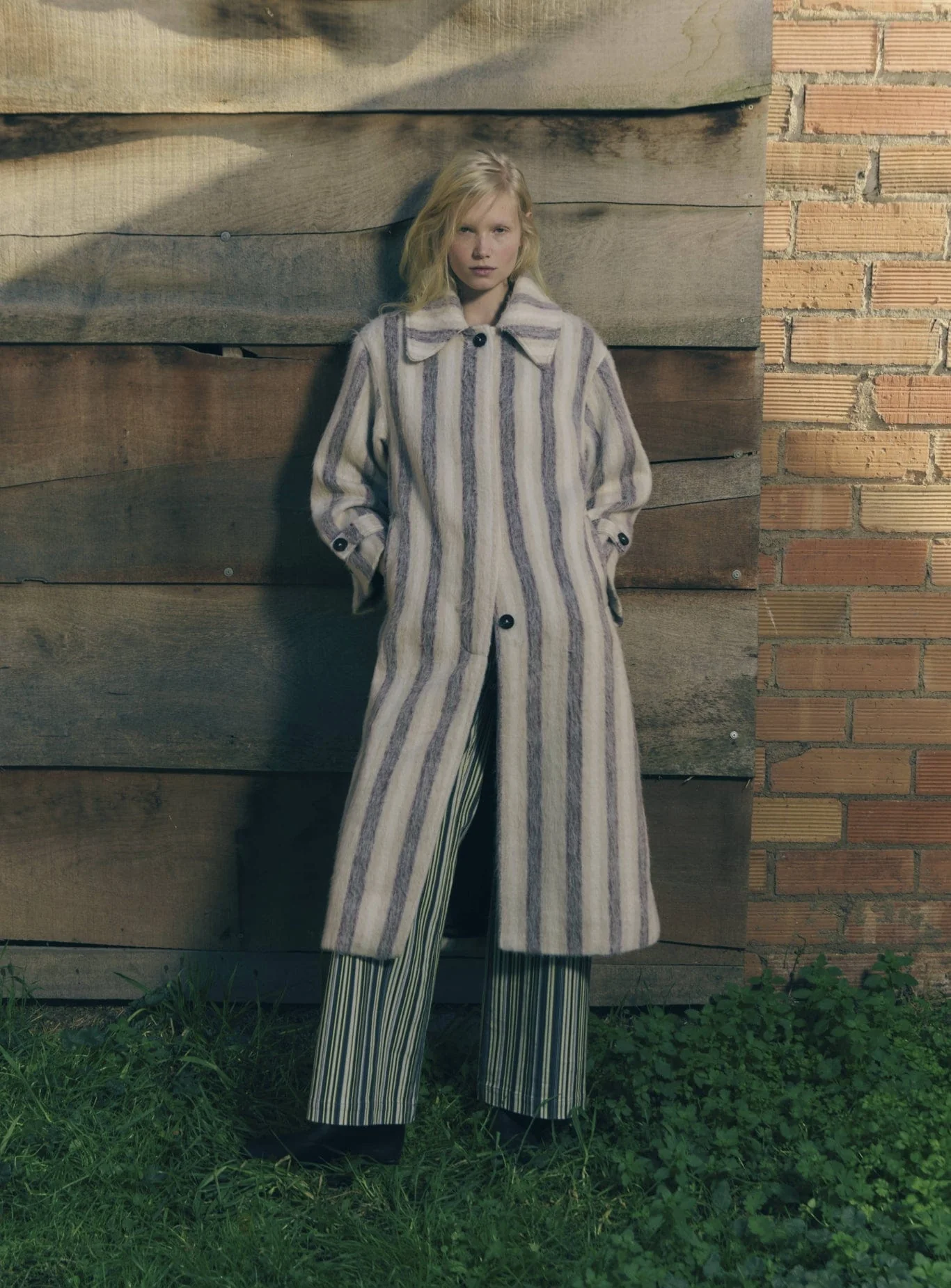 PORTOBELLO ECRU STRIPED LONG COAT - Image 2