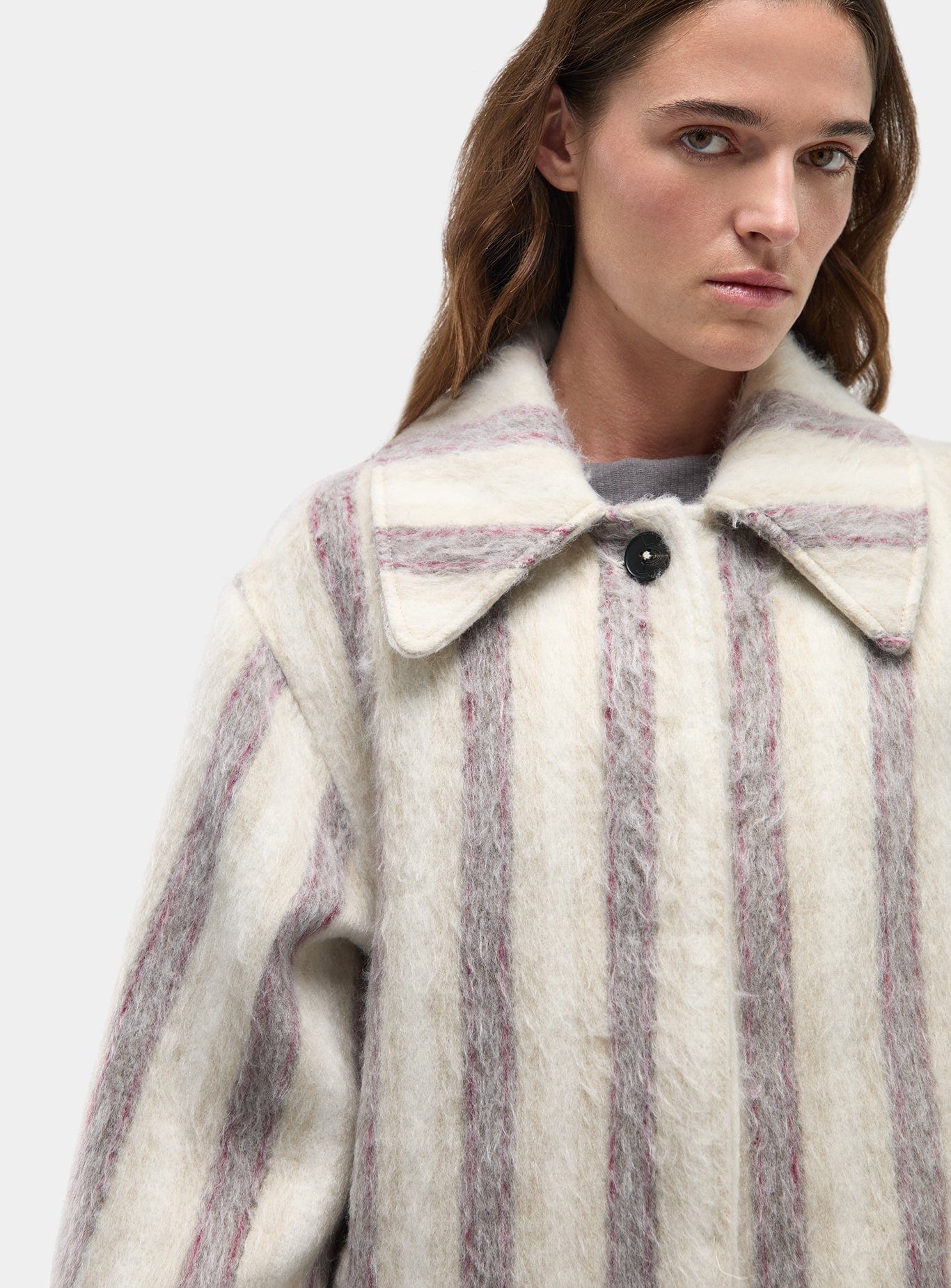 PORTOBELLO ECRU STRIPED LONG COAT - Image 3