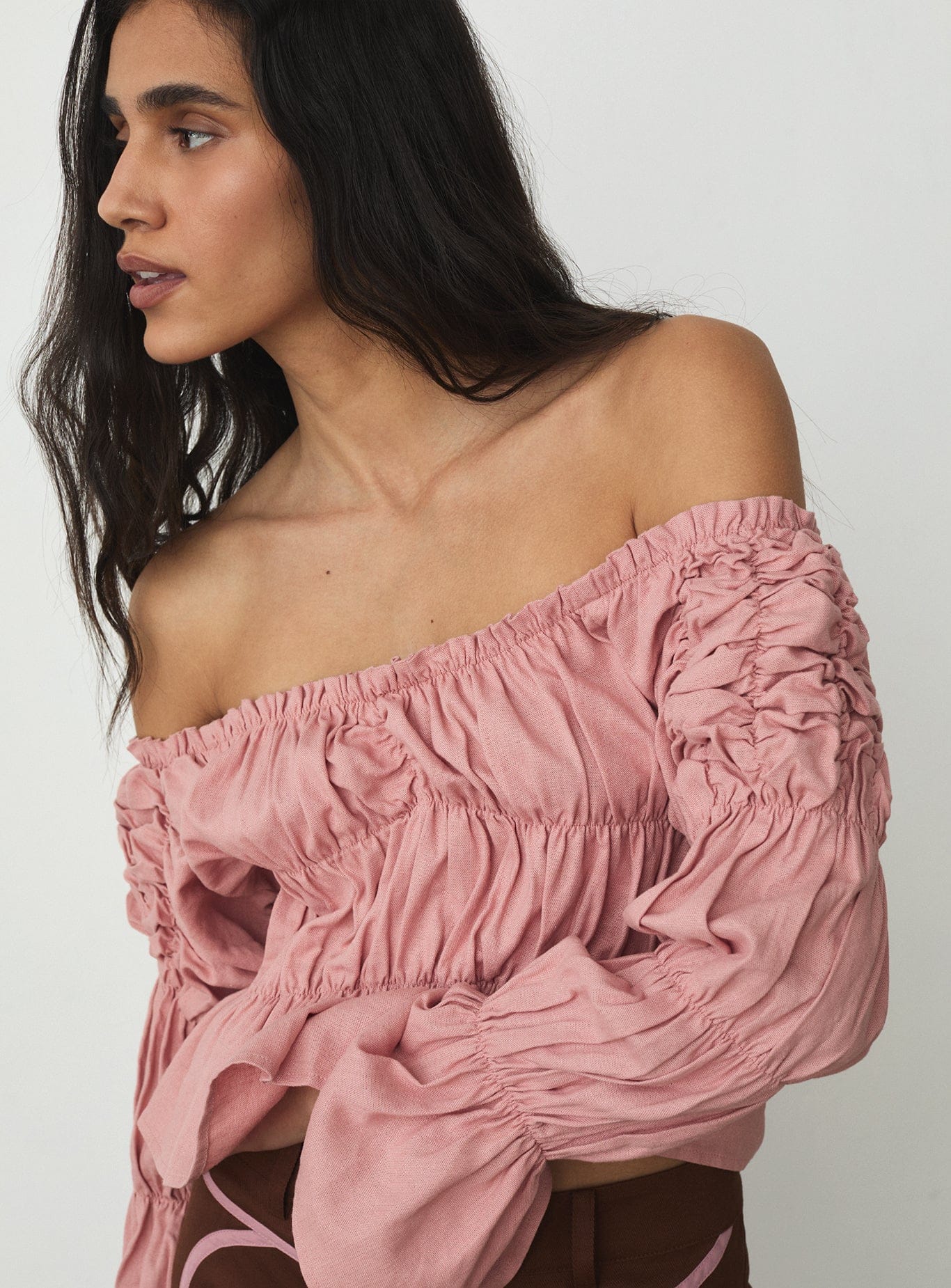 SADIE PINK LINEN RUCHED BLOUSE - Image 4
