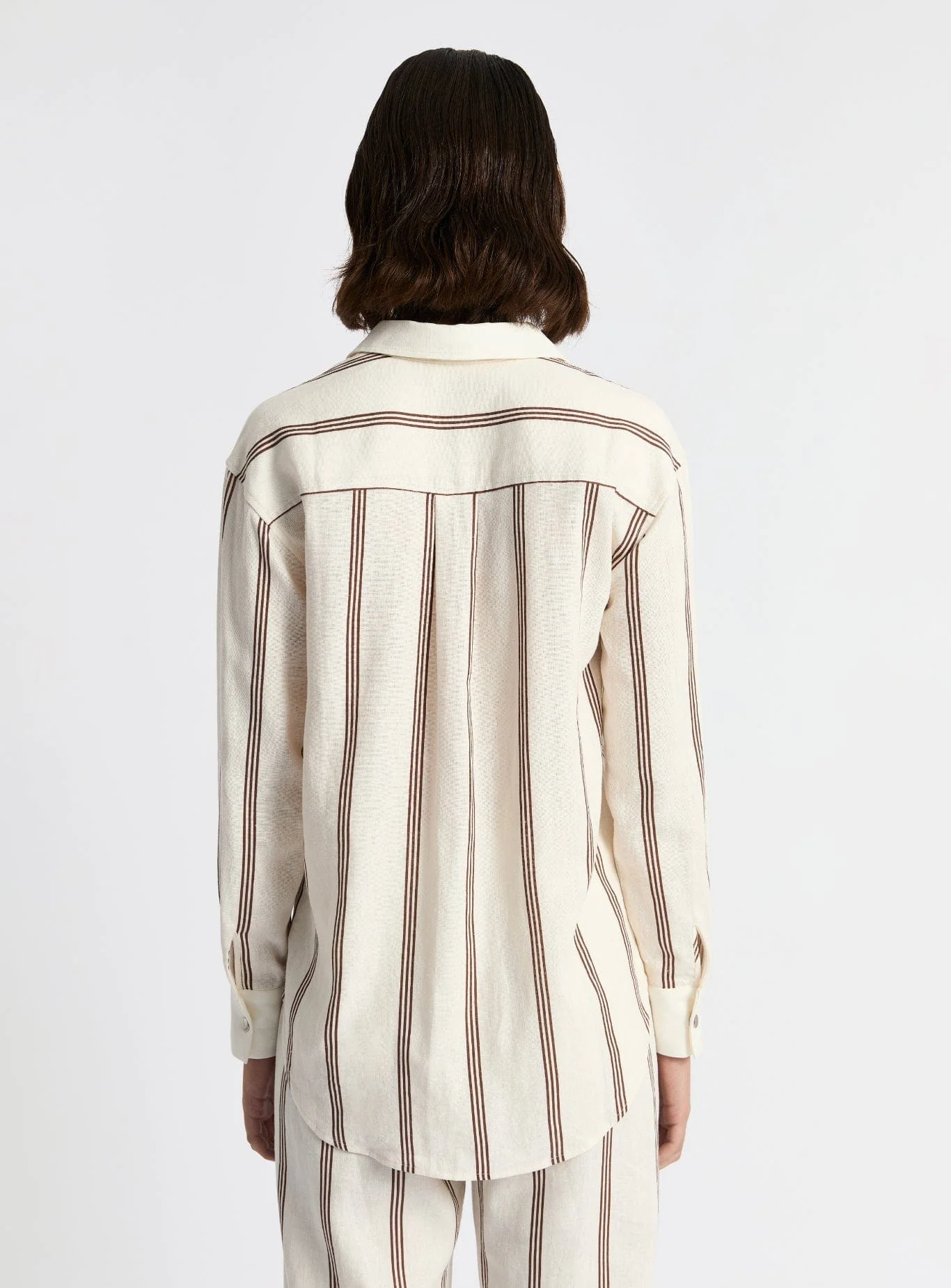 SAGA BROWN STRIPED PLEATED SHIRT - Image 3