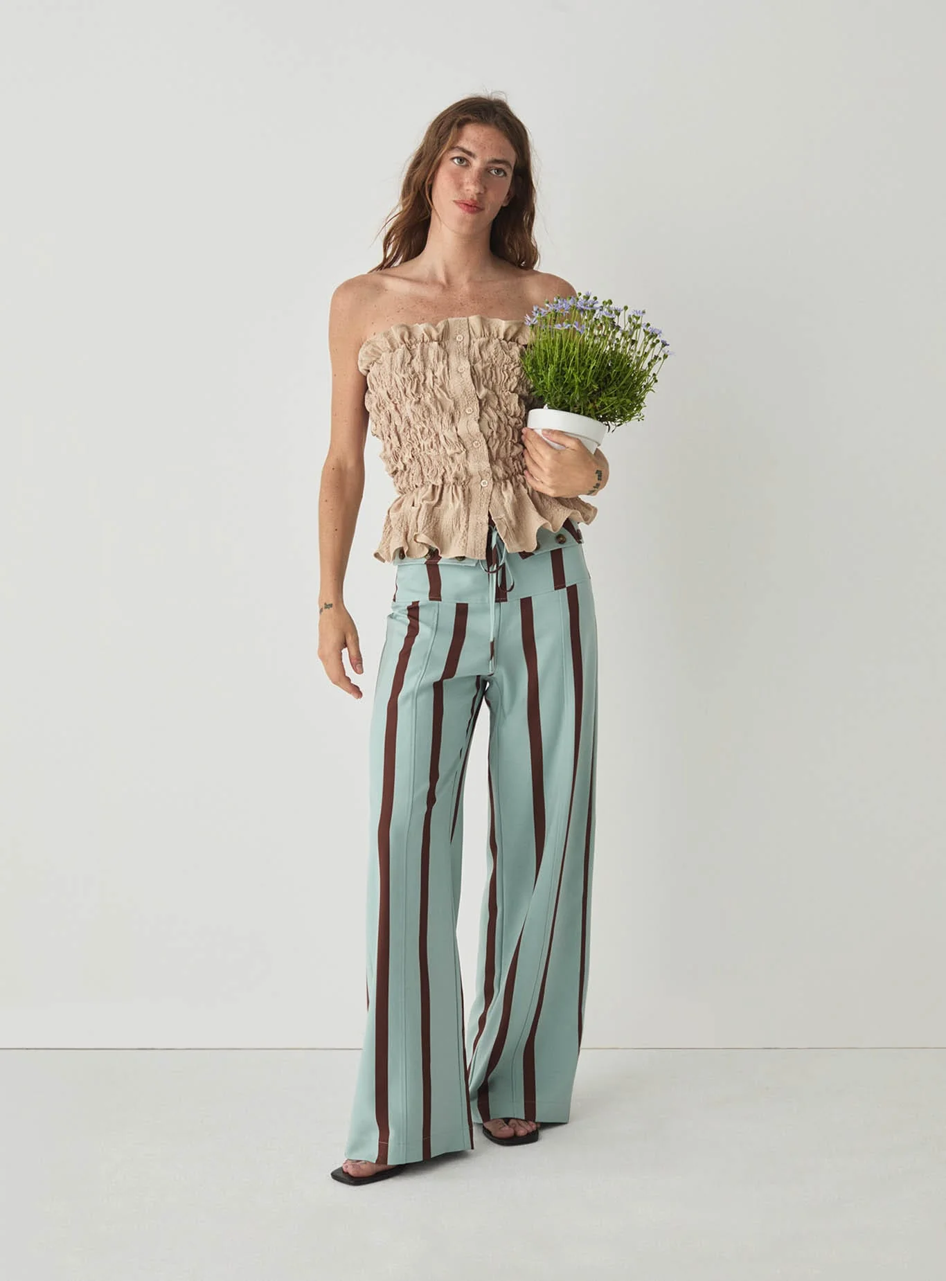 TASHI TURQUOISE STRIPED FLOW PANTS - Image 2