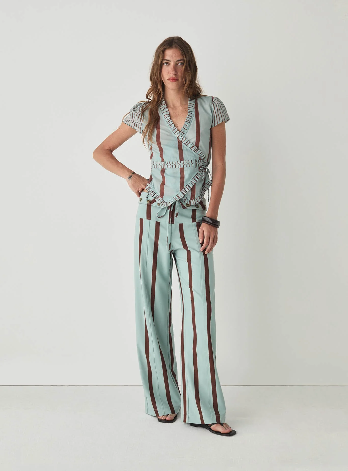 TASHI TURQUOISE STRIPED FLOW PANTS - Image 4